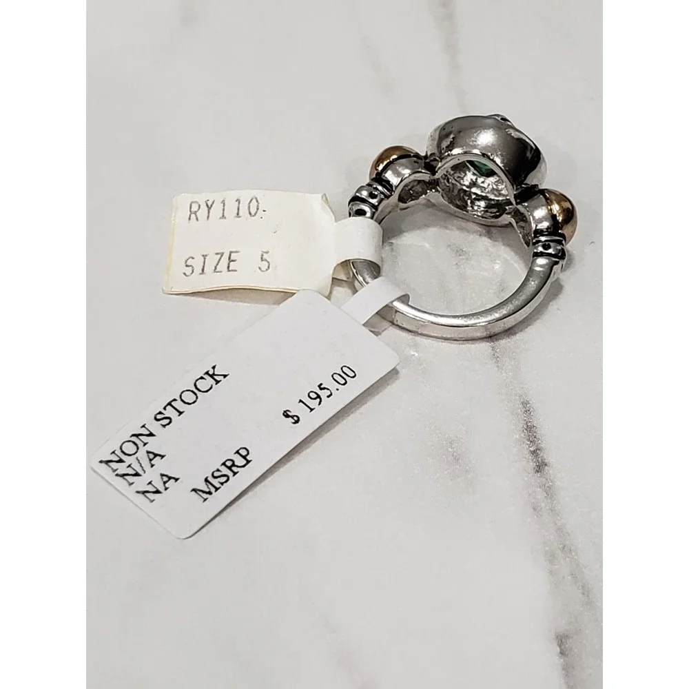 Lauren G Adams Mixed Metal Green Scroll Renaissance Gothic Two Tone Ring Size 5